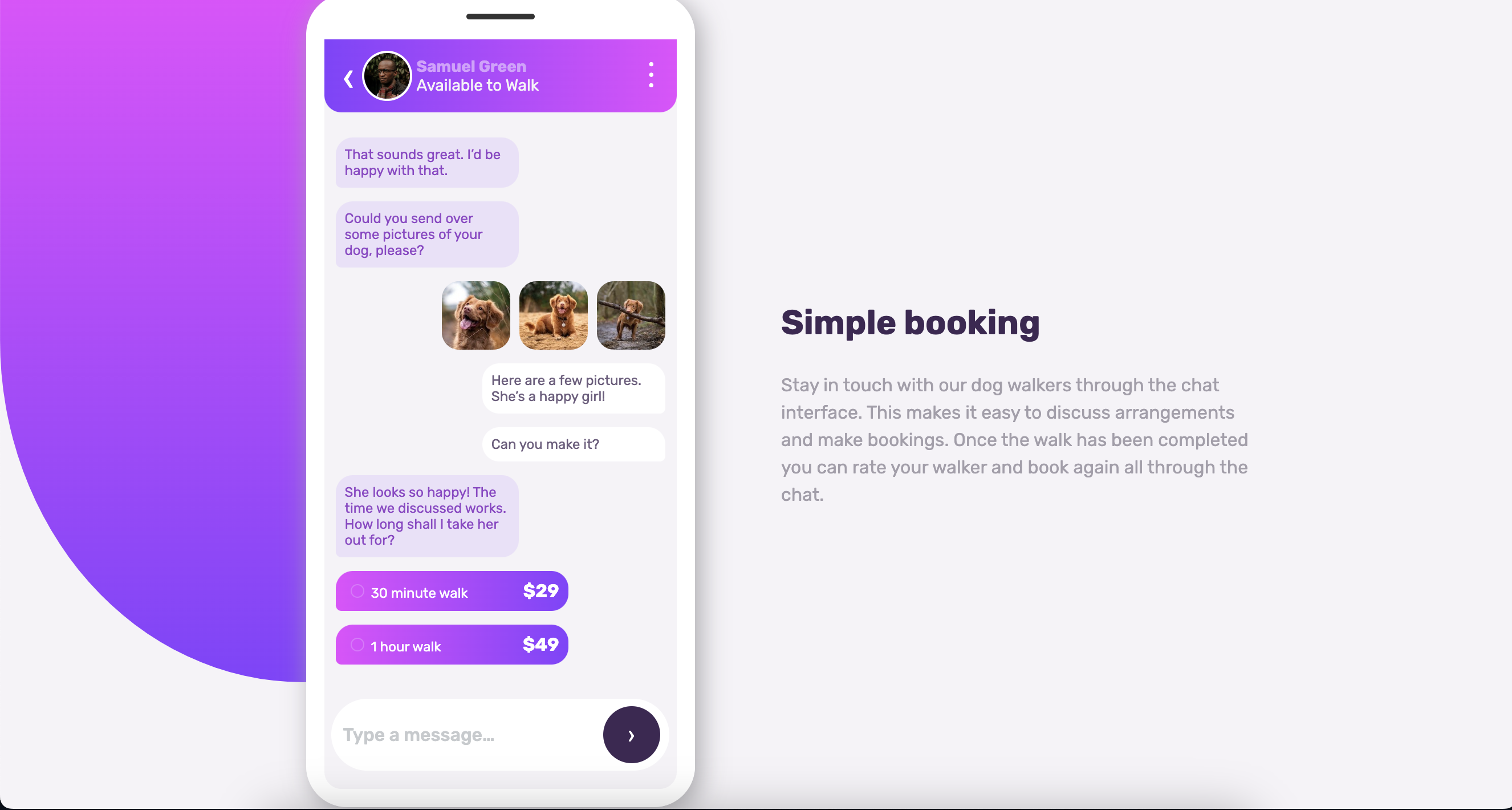 screen shot of chat app